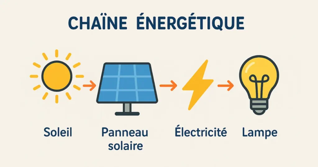 chaîne énergétique de Énergie solaire vers Énergie électrique