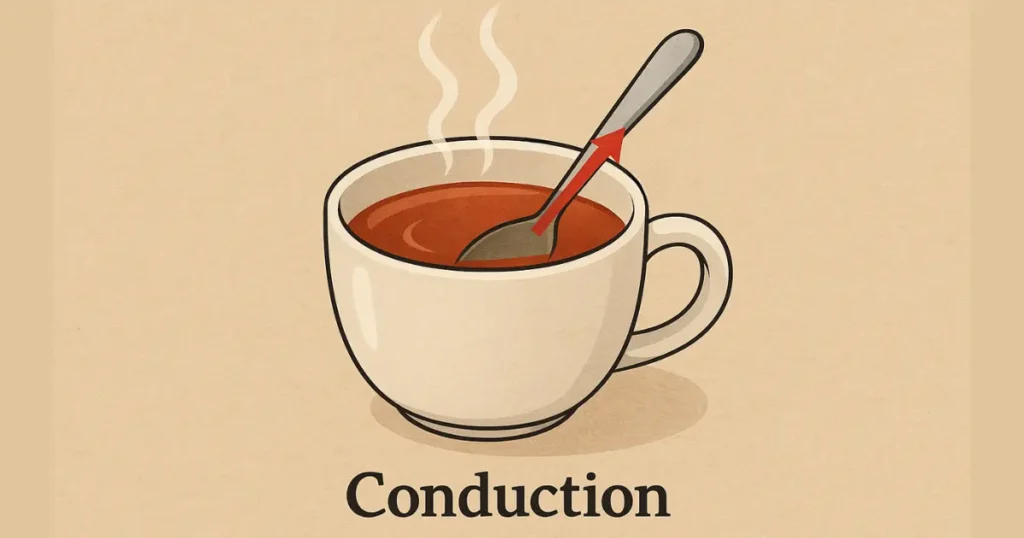 La conduction thermique d'une cuillère en métal plongée dans une tasse de thé fumant