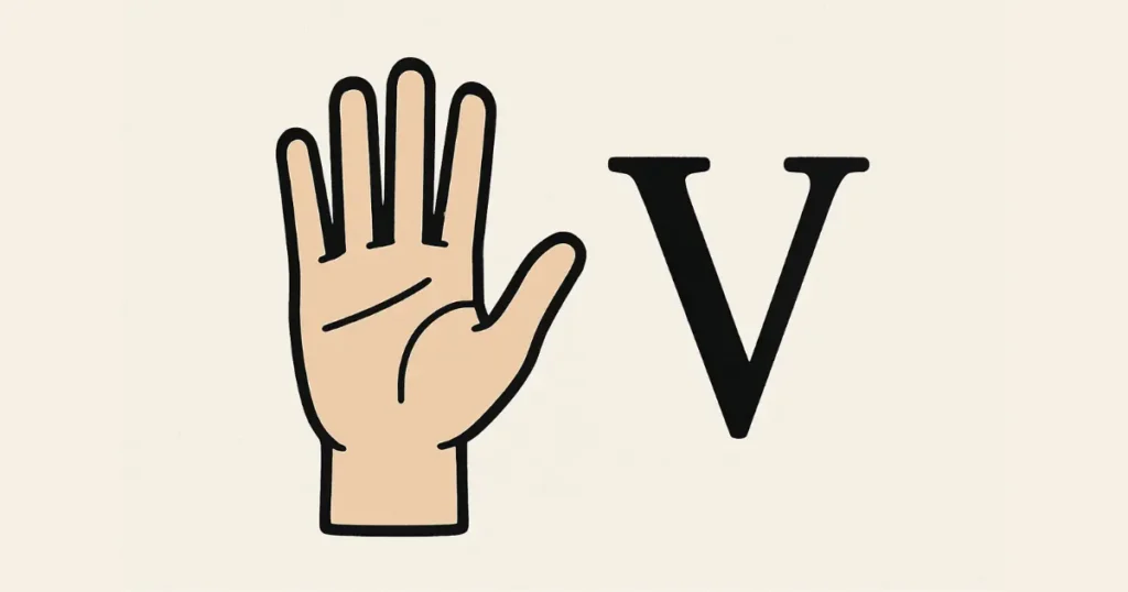 V = 5 : la main ouverte